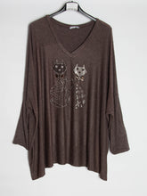 Bluse med katte - oversize - Ingen returret - ITNOV24